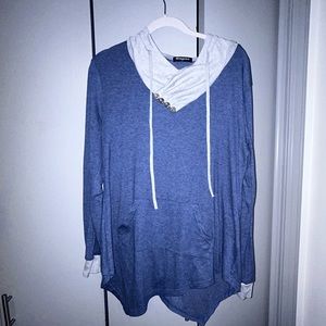 Miagooo Lightweight Blue Hoodie Shirt boho tunic soft layered L 85